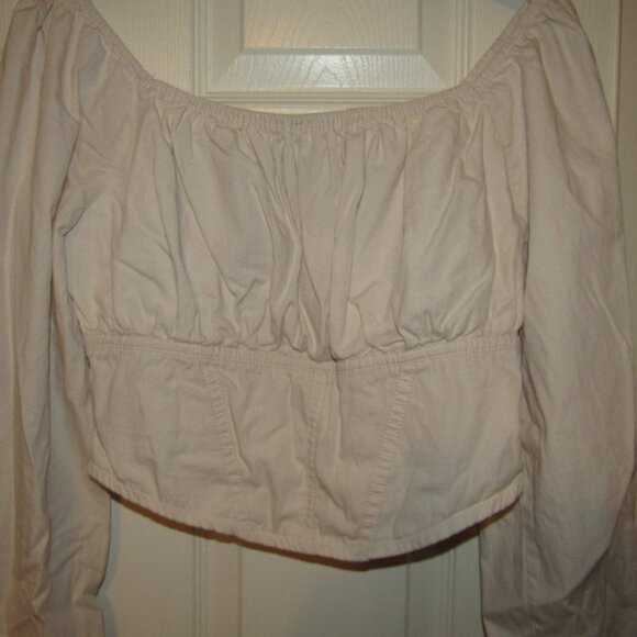 Japna Size L 100% Cotton Off Shoulder Long Sleeve Crop Top Light Tan - Picture 4 of 5